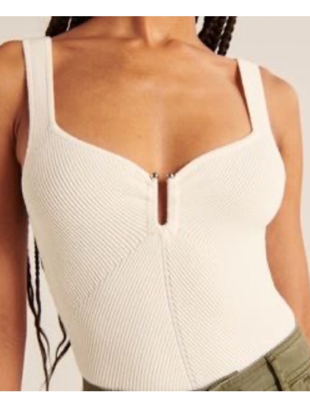 Abercrombie & Fitch Cream Ribbed Hardware Bodysuit